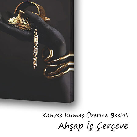 kuyumcu altın kadın eli baskılı kanvas duvar tablosu