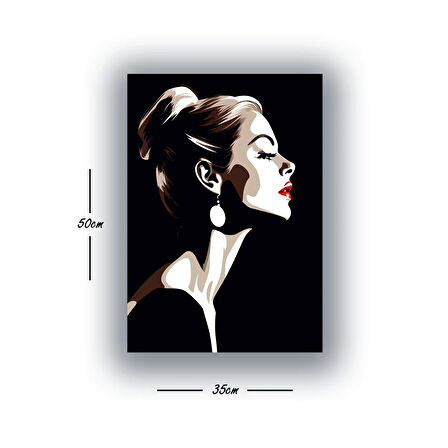 siyah zemin üzerine kadın suratı baskılı kanvas duvar tablosu