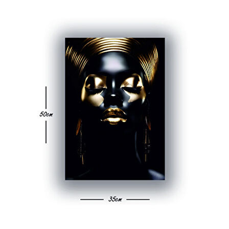 altın makyajlı siyah kadın baskılı kanvas duvar tablosu