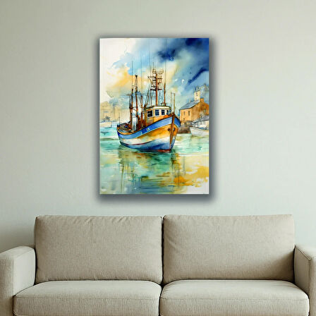 balıkçı teknesi baskılı kanvas duvar tablosu