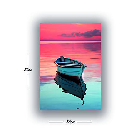 sakin deniz kırmızı gökyüzü tekne baskılı kanvas duvar tablosu