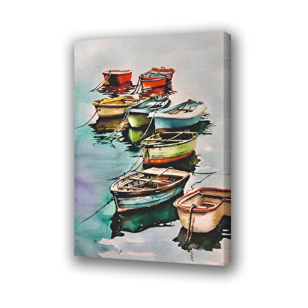 kıyıdaki tekneler rengarenk baskılı kanvas duvar tablosu