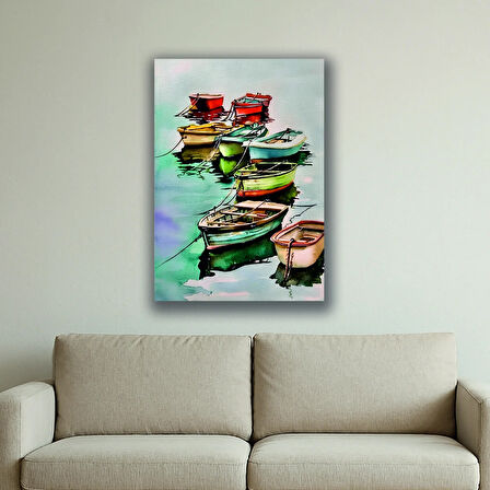 kıyıdaki tekneler rengarenk baskılı kanvas duvar tablosu