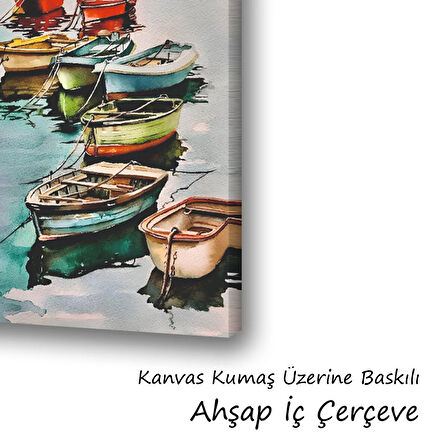 kıyıdaki tekneler rengarenk baskılı kanvas duvar tablosu
