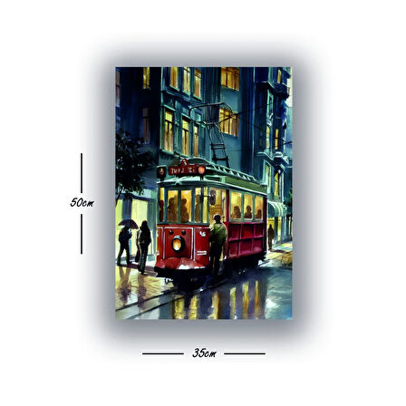 tranway cadde binalar baskılı kanvas duvar tablosu