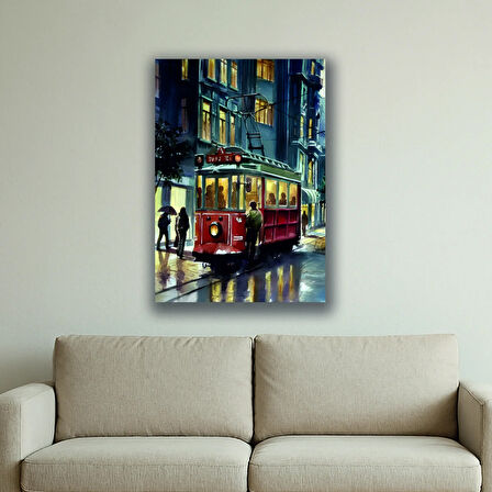 tranway cadde binalar baskılı kanvas duvar tablosu