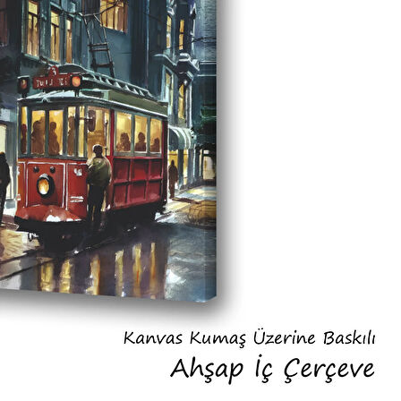 tranway cadde binalar baskılı kanvas duvar tablosu