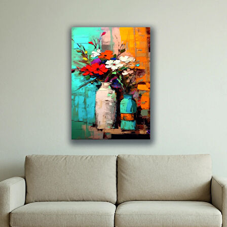 vazo çiçekler baskılı kanvas duvar tablosu