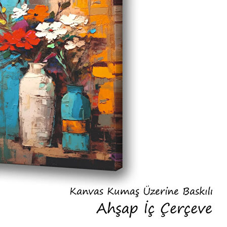 vazo çiçekler baskılı kanvas duvar tablosu