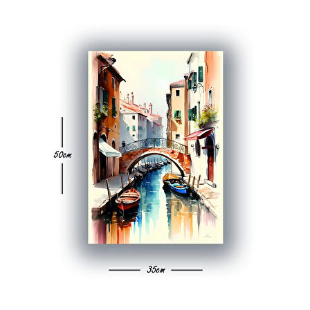 köprü tekneler venedik baskılı kanvas duvar tablosu