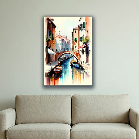 köprü tekneler venedik baskılı kanvas duvar tablosu