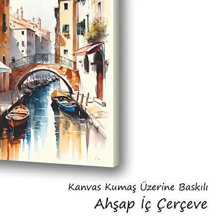 köprü tekneler venedik baskılı kanvas duvar tablosu