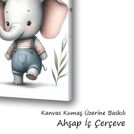 sevimli yavru fil baskılı kanvas duvar tablosu