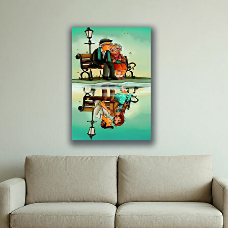 yaşlı çift genç çift baskılı kanvas duvar tablosu