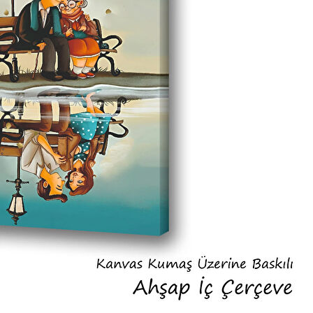 yaşlı çift genç çift baskılı kanvas duvar tablosu