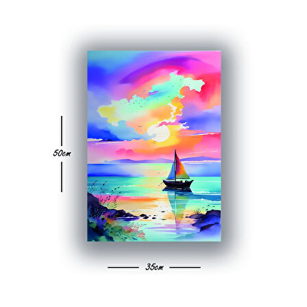 yelkenli tekne renkli gökyüzü baskılı kanvas duvar tablosu