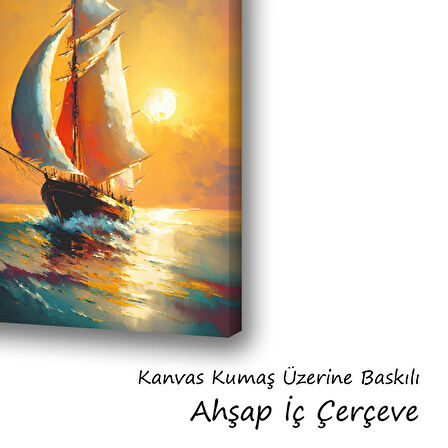 deniz dalgalar tekne baskılı kanvas duvar tablosu