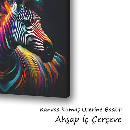 zebra renkli desenli baskılı kanvas duvar tablosu