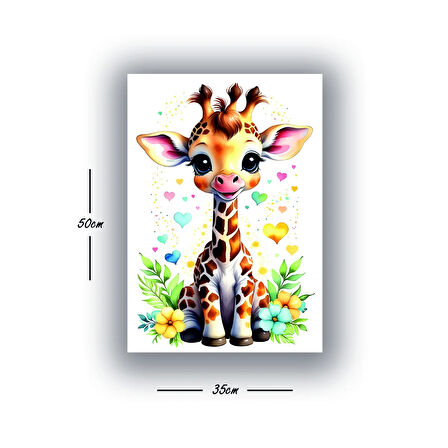 zürafa yavru renkli çocuk odası baskılı kanvas duvar tablosu