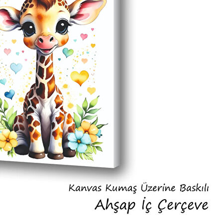 zürafa yavru renkli çocuk odası baskılı kanvas duvar tablosu