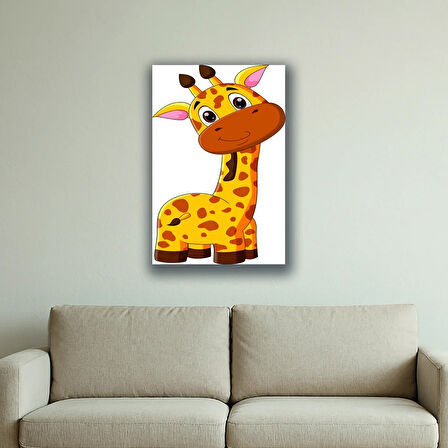 sevimli yavru zürafa baskılı kanvas duvar tablosu