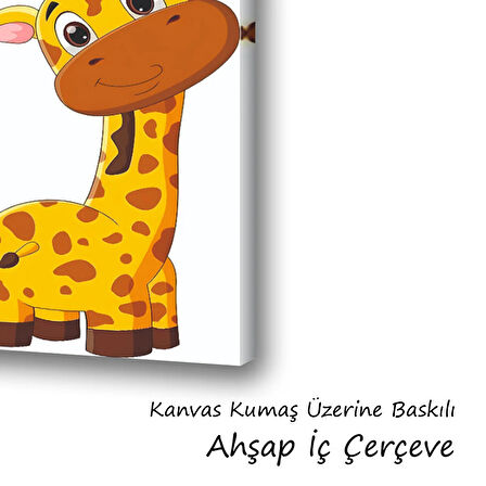 sevimli yavru zürafa baskılı kanvas duvar tablosu