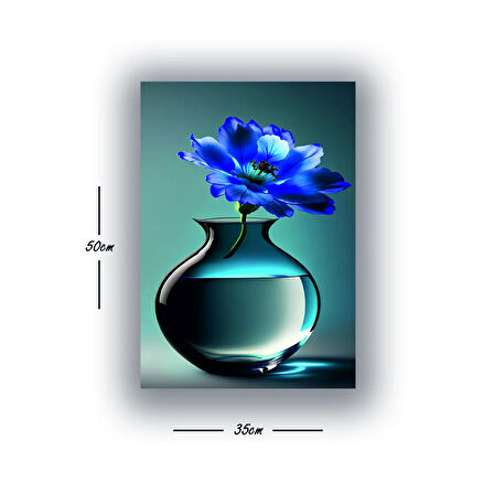 vazo mavi çiçek baskılı kanvas duvar tablosu