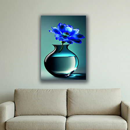 vazo mavi çiçek baskılı kanvas duvar tablosu