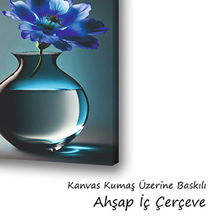 vazo mavi çiçek baskılı kanvas duvar tablosu