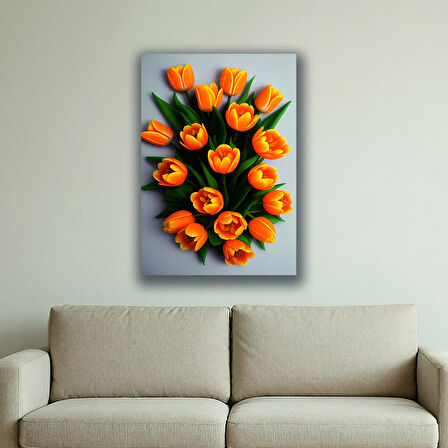 turuncu çiçekler baskılı kanvas duvar tablosu