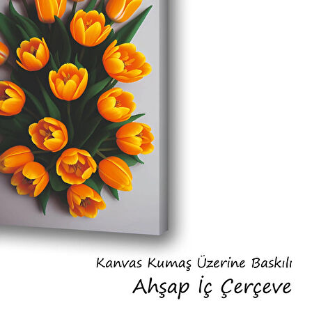 turuncu çiçekler baskılı kanvas duvar tablosu