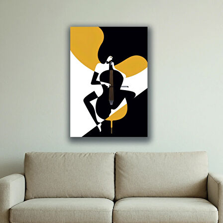 kadın çello baskılı kanvas duvar tablosu