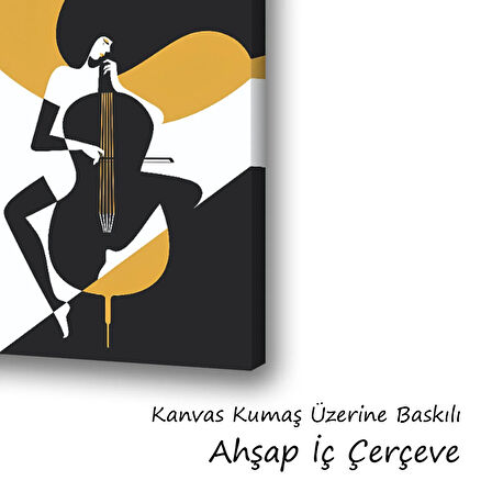 kadın çello baskılı kanvas duvar tablosu