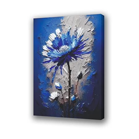 mavi çiçek baskılı kanvas duvar tablosu
