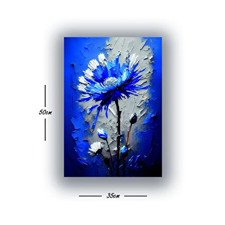 mavi çiçek baskılı kanvas duvar tablosu