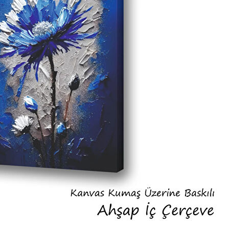 mavi çiçek baskılı kanvas duvar tablosu