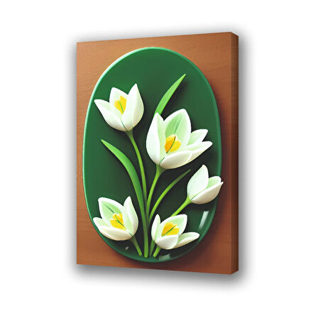 beyaz çiçek baskılı kanvas duvar tablosu