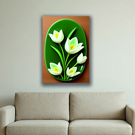 beyaz çiçek baskılı kanvas duvar tablosu