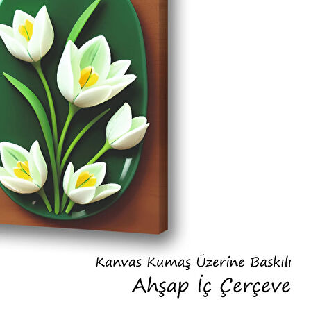 beyaz çiçek baskılı kanvas duvar tablosu