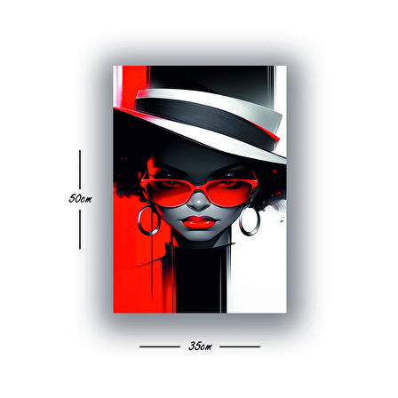 kadın öodel şapka gözlükçü kupeli baskılı kanvas duvar tablosu