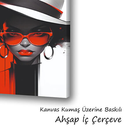 kadın öodel şapka gözlükçü kupeli baskılı kanvas duvar tablosu