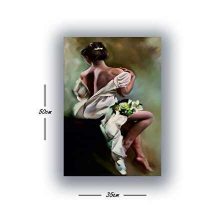 Kadın elbise çiçekli baskılı kanvas duvar tablosu