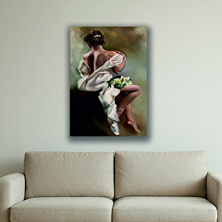 Kadın elbise çiçekli baskılı kanvas duvar tablosu