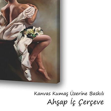 Kadın elbise çiçekli baskılı kanvas duvar tablosu