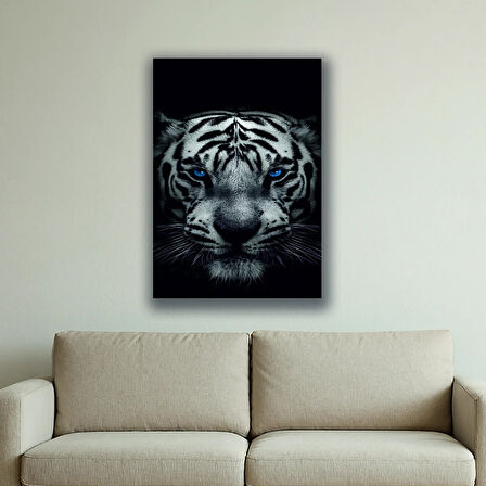 Mavi gözlü kaplan baskılı kanvas duvar tablosu