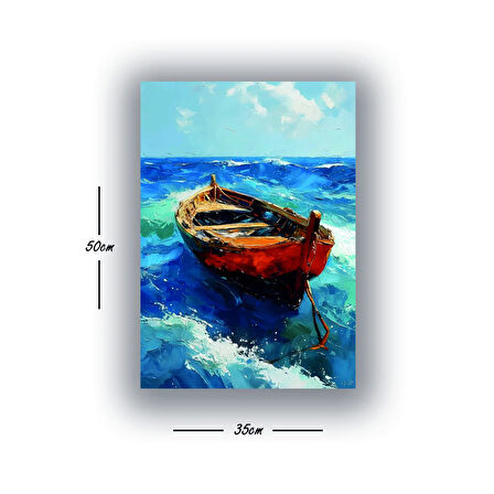 Dalgalı deniz tekne baskılı kanvas duvar tablosu
