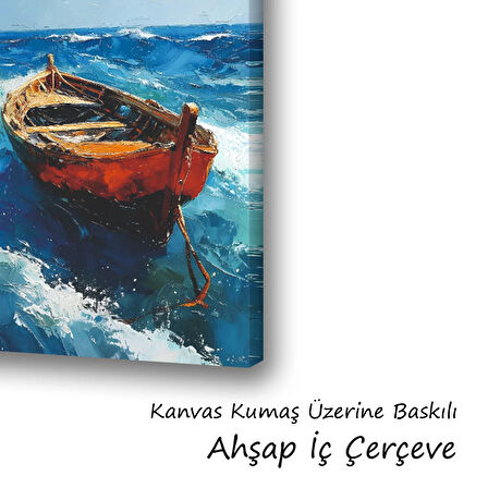 Dalgalı deniz tekne baskılı kanvas duvar tablosu