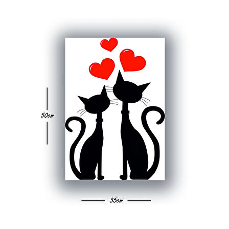 Sevgili kediler kalpli baskılı kanvas duvar tablosu