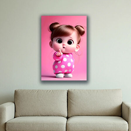 Şaşkın kız çocuk baskılı kanvas duvar tablosu