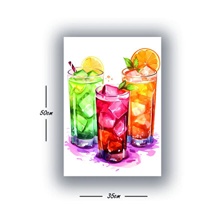 bardakta renkli buzlu içecek baskılı kanvas duvar tablosu